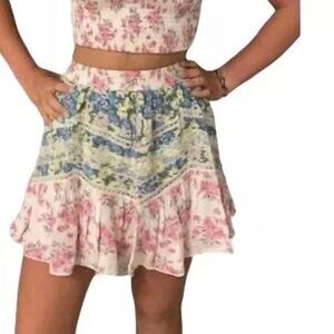 Katie J NYC Pink Blue Floral Lace Trim Ruffle Skirt Girls S
